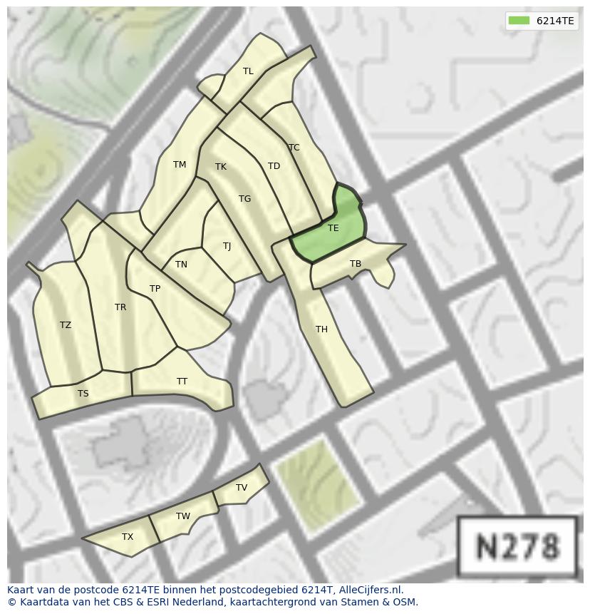 Afbeelding van het postcodegebied 6214 TE op de kaart.