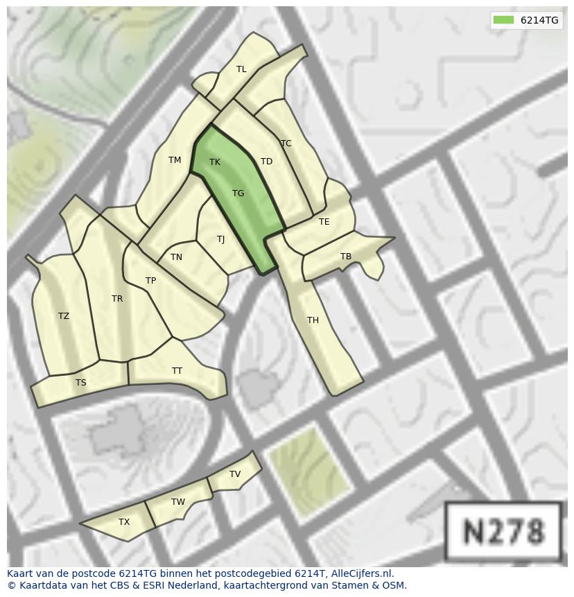 Afbeelding van het postcodegebied 6214 TG op de kaart.