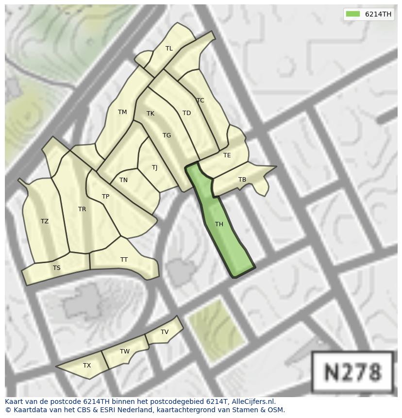 Afbeelding van het postcodegebied 6214 TH op de kaart.