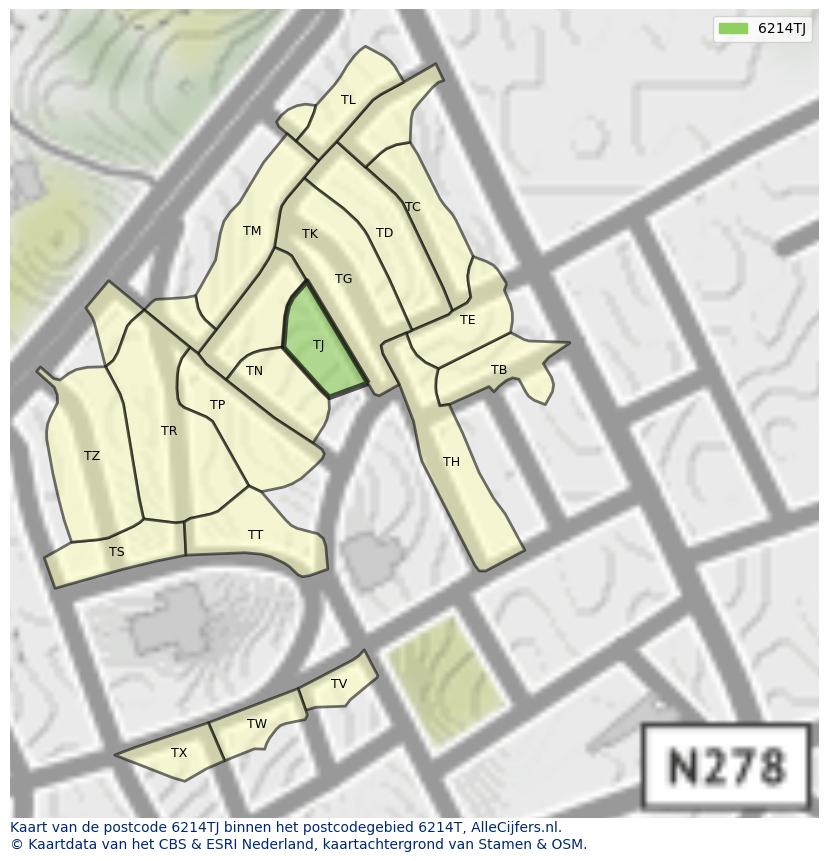 Afbeelding van het postcodegebied 6214 TJ op de kaart.