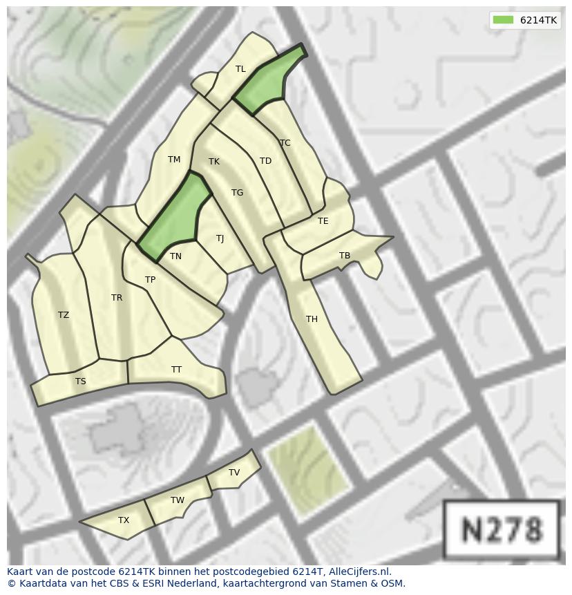 Afbeelding van het postcodegebied 6214 TK op de kaart.
