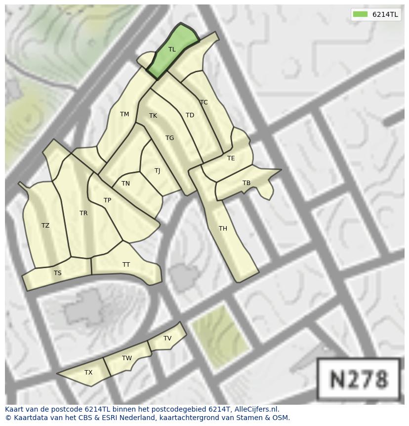 Afbeelding van het postcodegebied 6214 TL op de kaart.