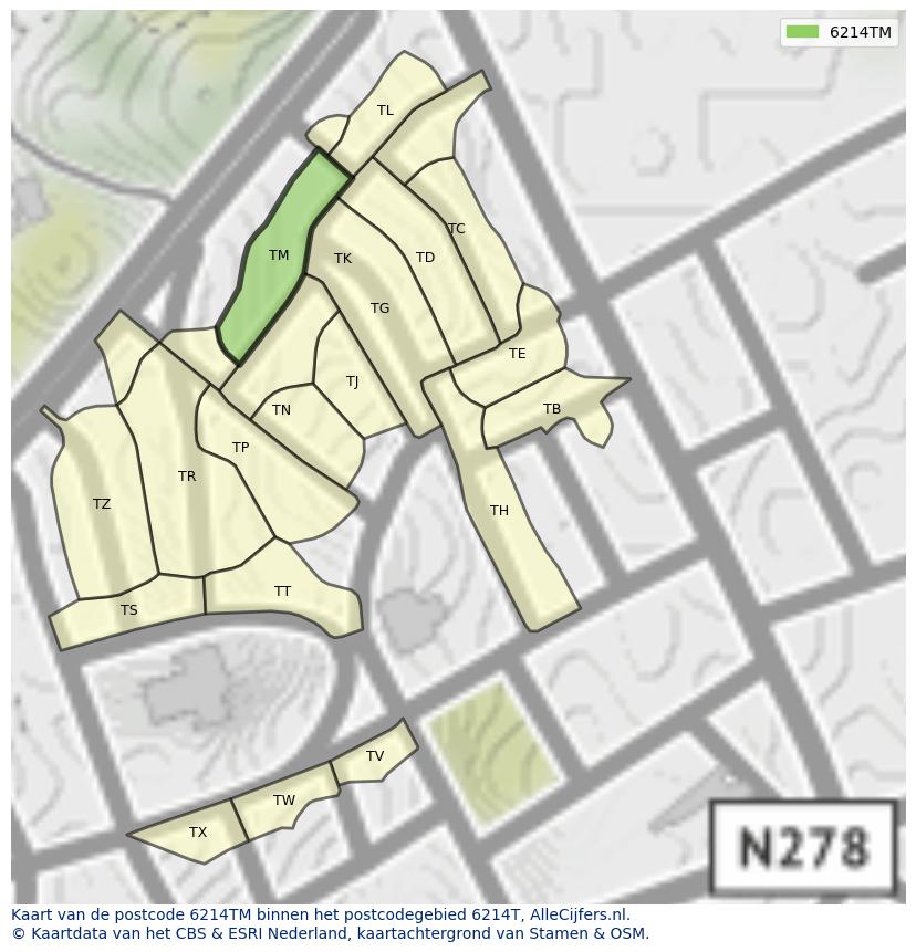 Afbeelding van het postcodegebied 6214 TM op de kaart.