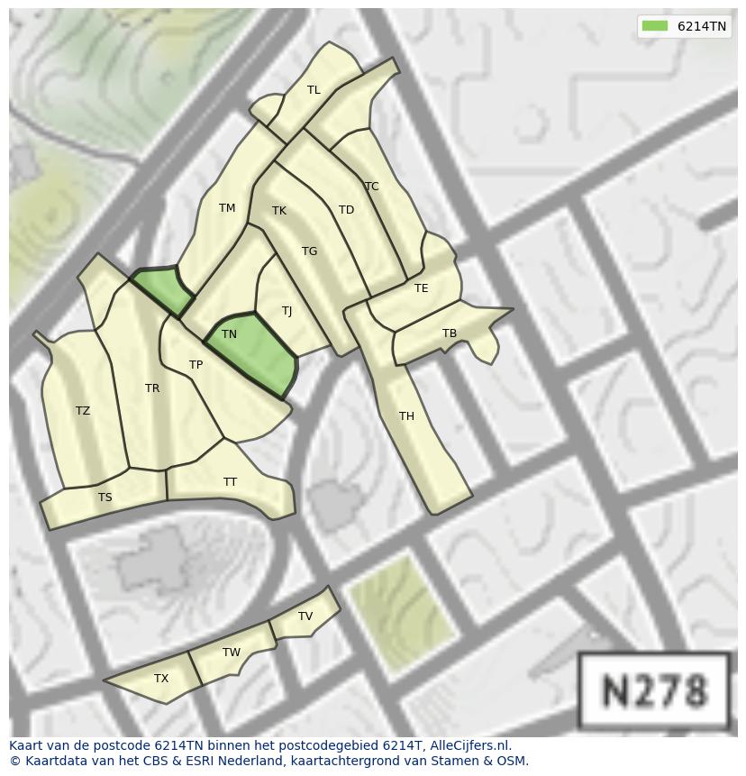 Afbeelding van het postcodegebied 6214 TN op de kaart.