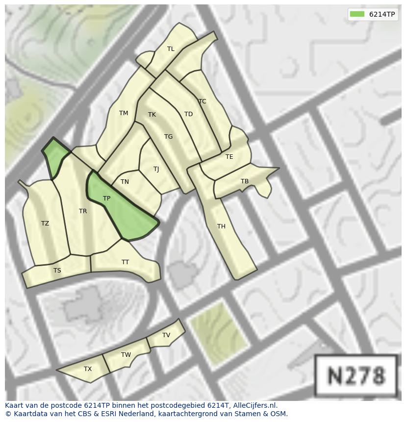 Afbeelding van het postcodegebied 6214 TP op de kaart.