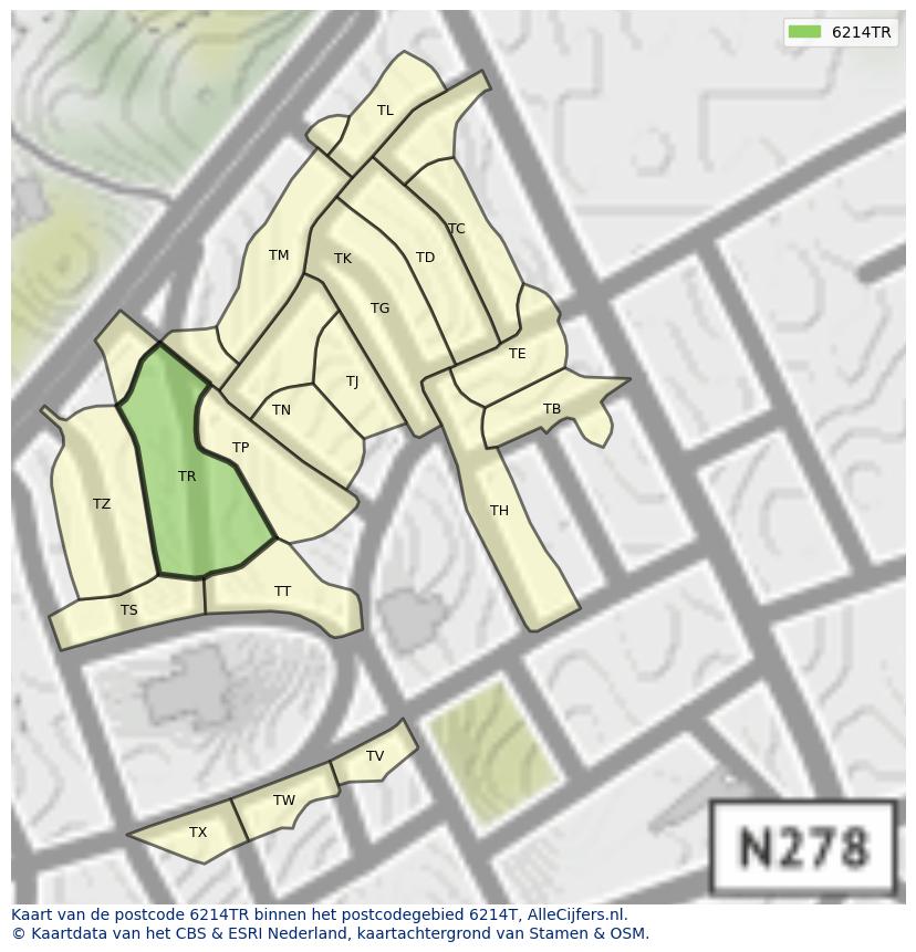 Afbeelding van het postcodegebied 6214 TR op de kaart.