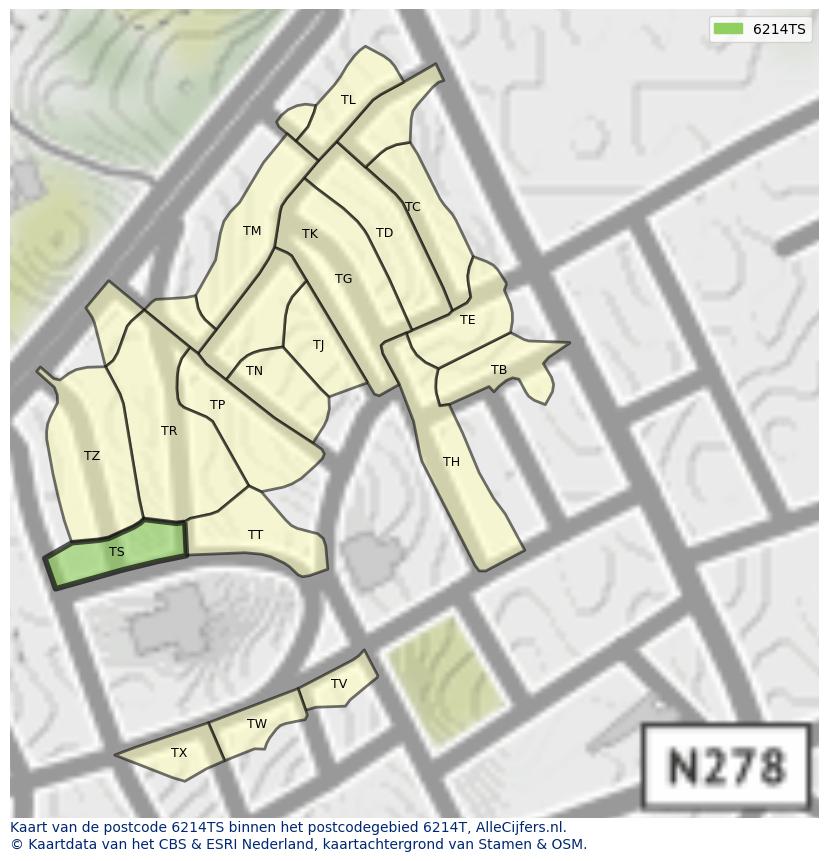 Afbeelding van het postcodegebied 6214 TS op de kaart.