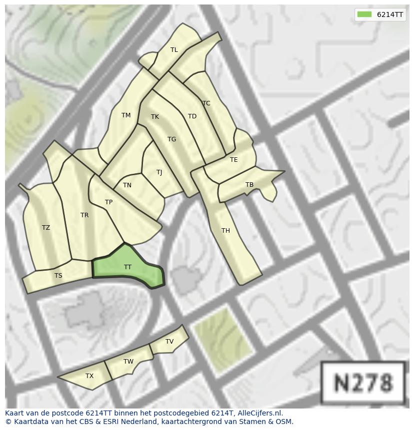 Afbeelding van het postcodegebied 6214 TT op de kaart.