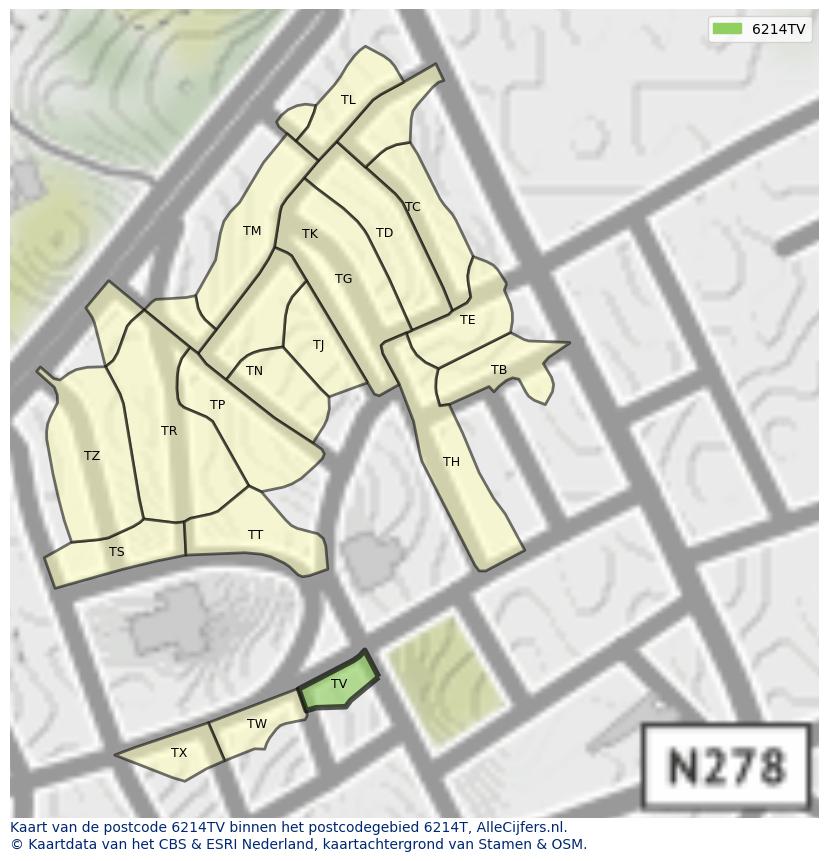 Afbeelding van het postcodegebied 6214 TV op de kaart.