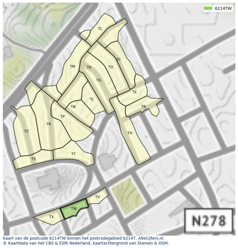 Afbeelding van het postcodegebied 6214 TW op de kaart.