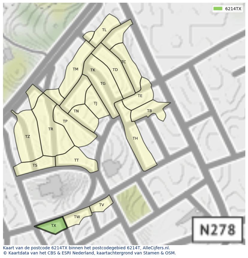 Afbeelding van het postcodegebied 6214 TX op de kaart.