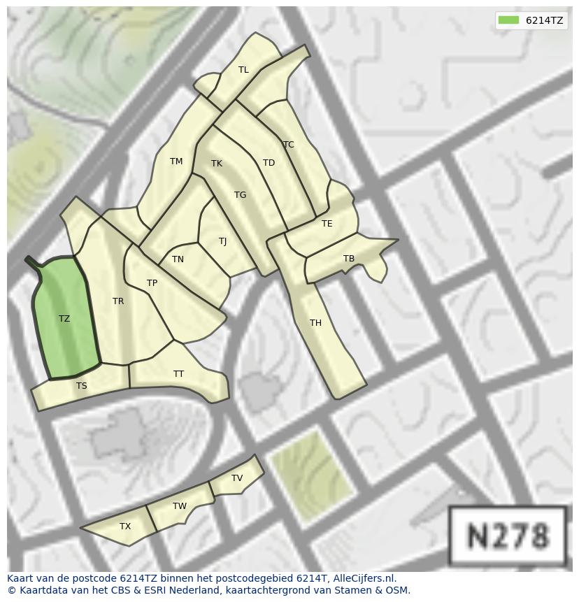 Afbeelding van het postcodegebied 6214 TZ op de kaart.