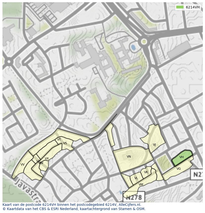Afbeelding van het postcodegebied 6214 VH op de kaart.