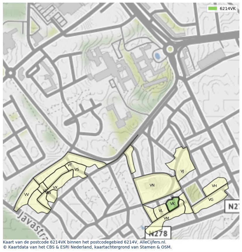 Afbeelding van het postcodegebied 6214 VK op de kaart.
