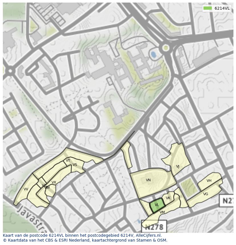 Afbeelding van het postcodegebied 6214 VL op de kaart.