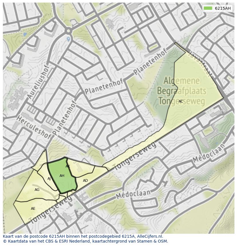 Afbeelding van het postcodegebied 6215 AH op de kaart.