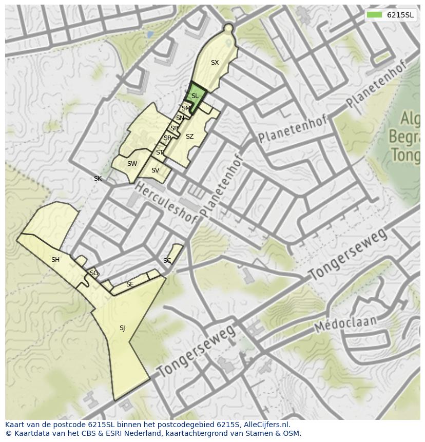 Afbeelding van het postcodegebied 6215 SL op de kaart.