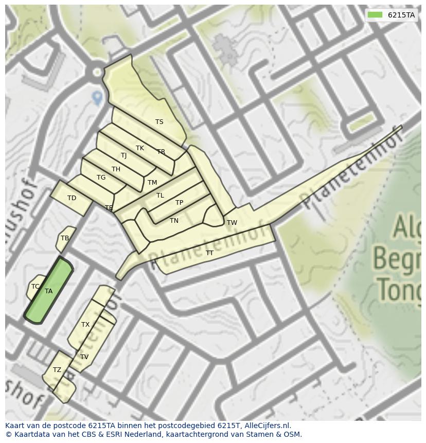 Afbeelding van het postcodegebied 6215 TA op de kaart.