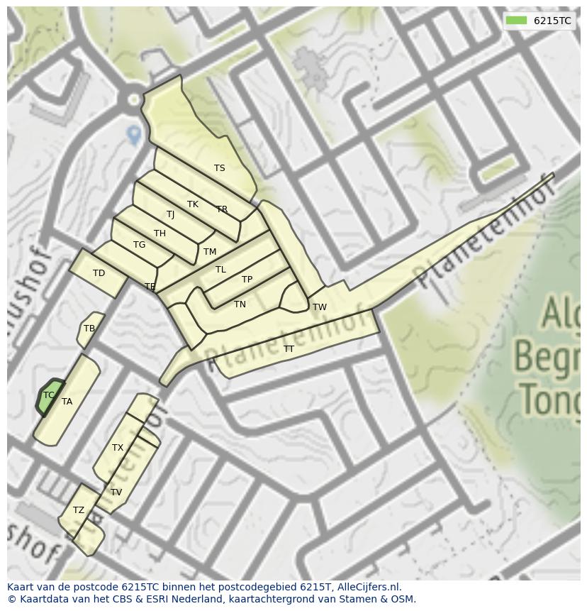 Afbeelding van het postcodegebied 6215 TC op de kaart.