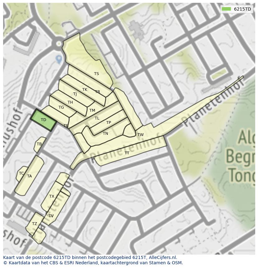 Afbeelding van het postcodegebied 6215 TD op de kaart.