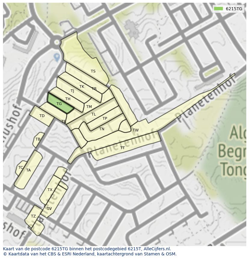 Afbeelding van het postcodegebied 6215 TG op de kaart.