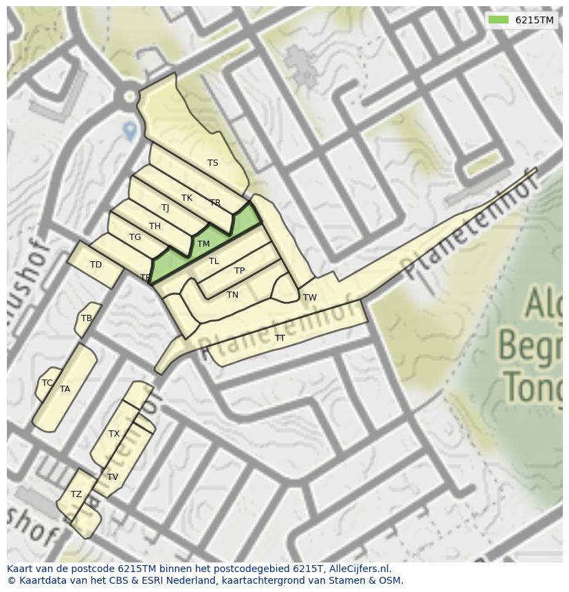 Afbeelding van het postcodegebied 6215 TM op de kaart.