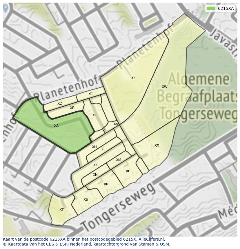 Afbeelding van het postcodegebied 6215 XA op de kaart.