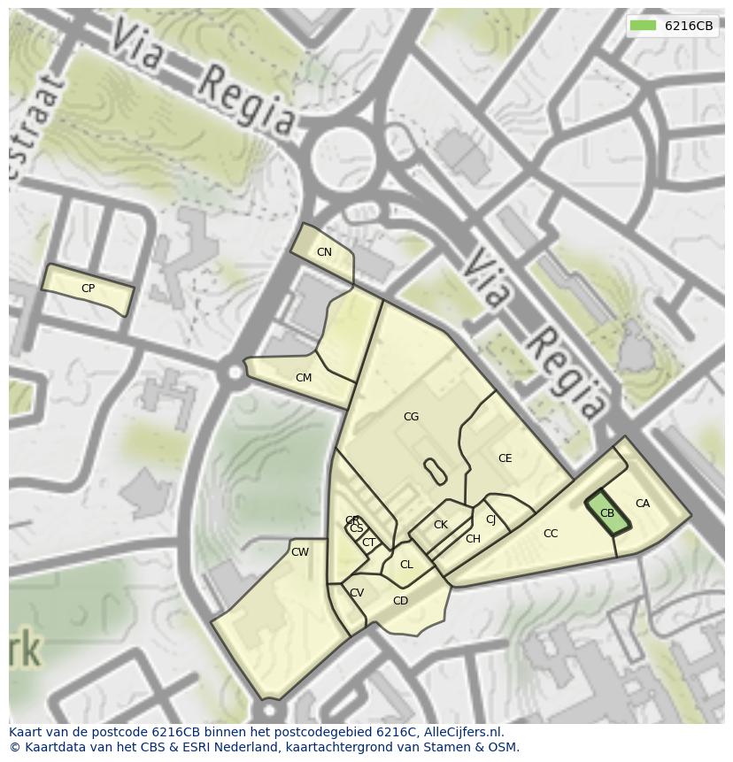 Afbeelding van het postcodegebied 6216 CB op de kaart.