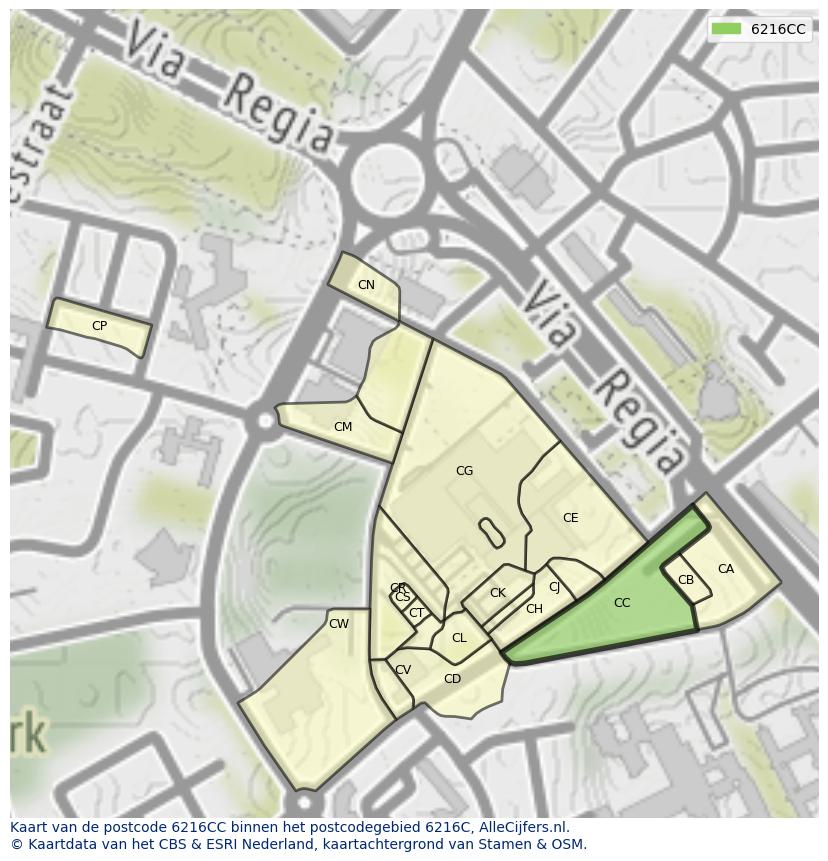 Afbeelding van het postcodegebied 6216 CC op de kaart.