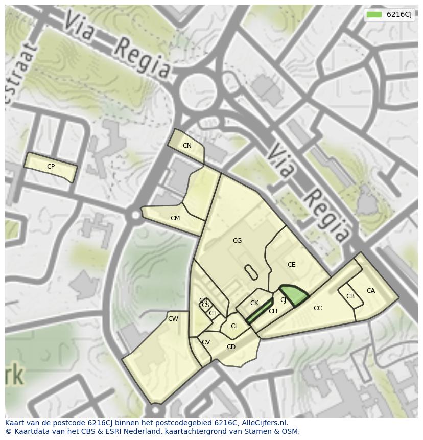Afbeelding van het postcodegebied 6216 CJ op de kaart.