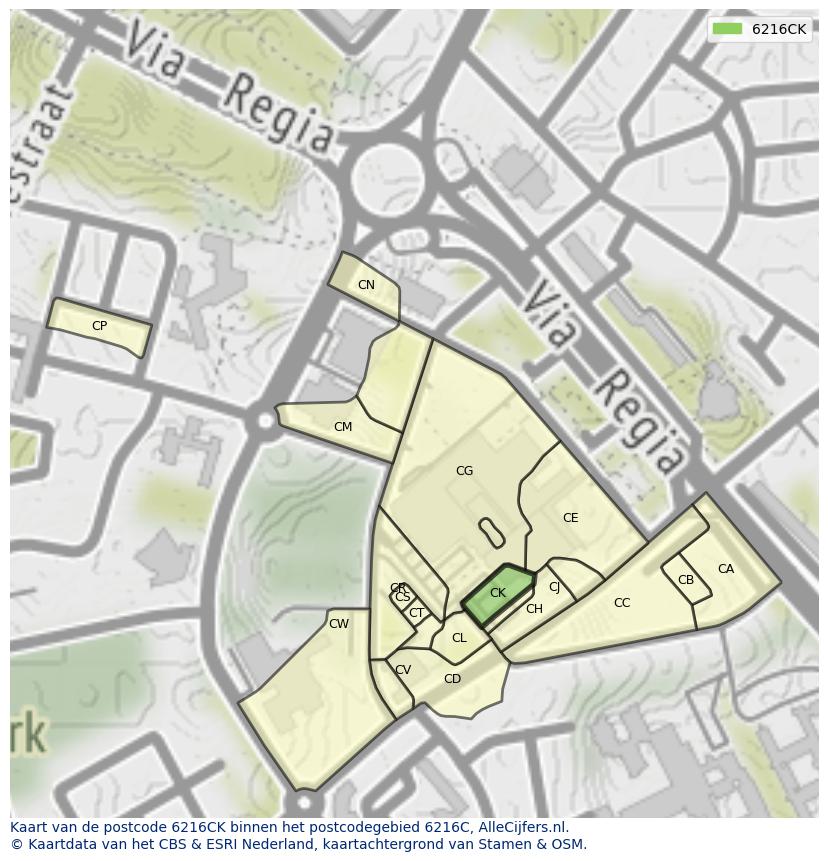 Afbeelding van het postcodegebied 6216 CK op de kaart.