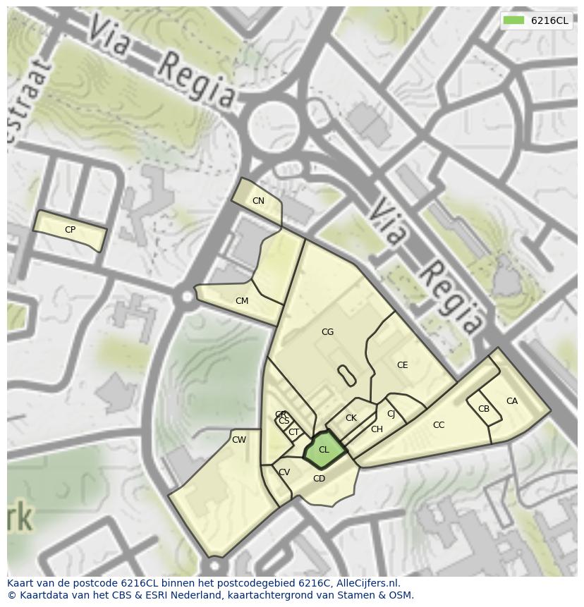 Afbeelding van het postcodegebied 6216 CL op de kaart.