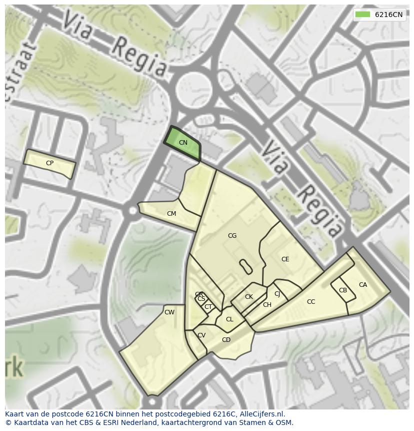 Afbeelding van het postcodegebied 6216 CN op de kaart.