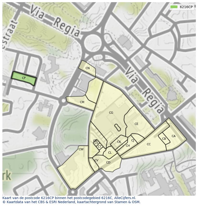 Afbeelding van het postcodegebied 6216 CP op de kaart.