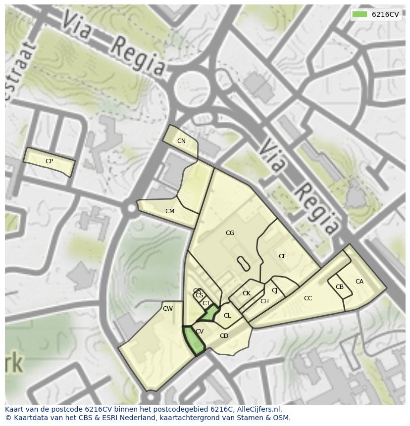 Afbeelding van het postcodegebied 6216 CV op de kaart.