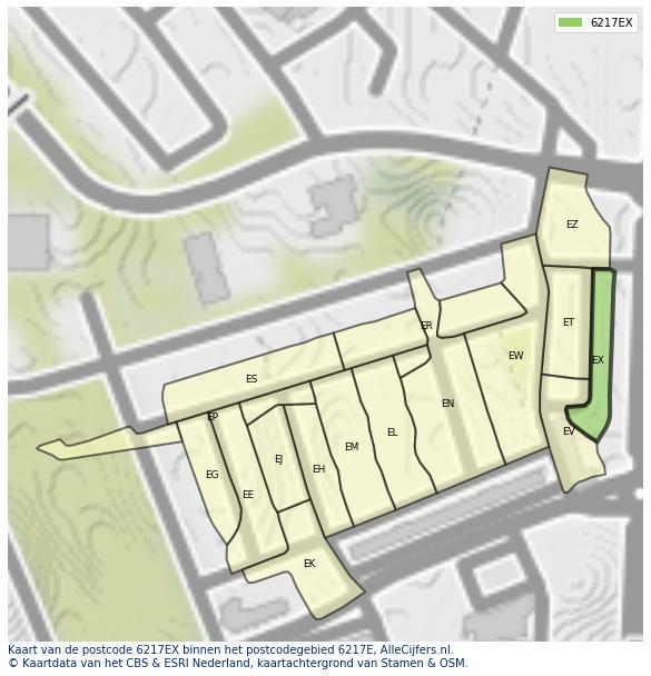 Afbeelding van het postcodegebied 6217 EX op de kaart.