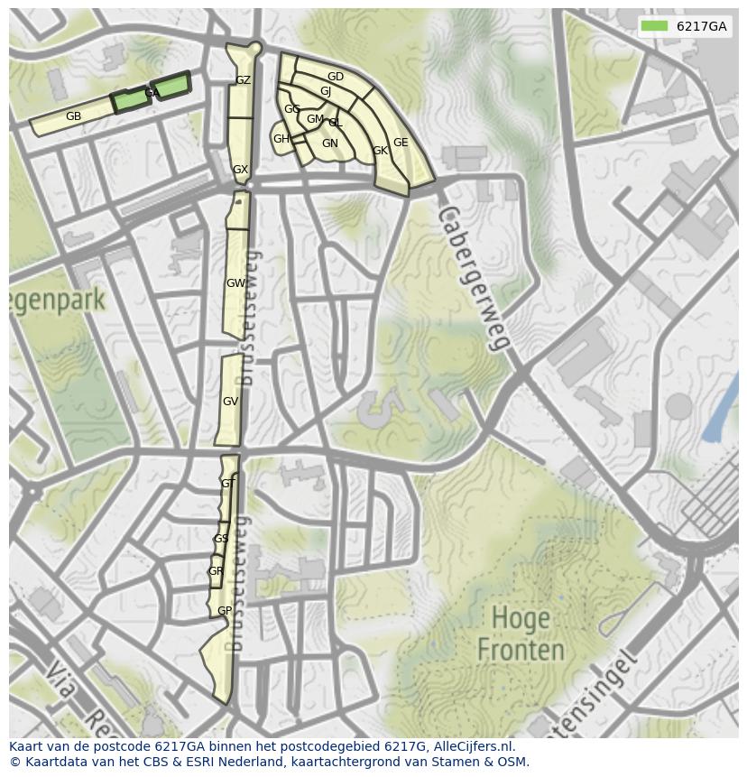 Afbeelding van het postcodegebied 6217 GA op de kaart.