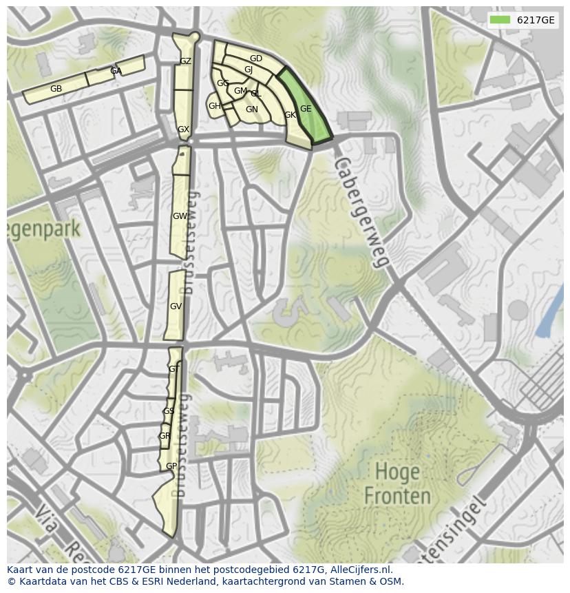 Afbeelding van het postcodegebied 6217 GE op de kaart.