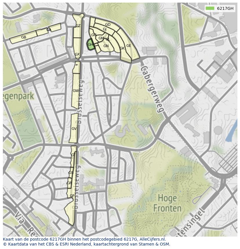 Afbeelding van het postcodegebied 6217 GH op de kaart.