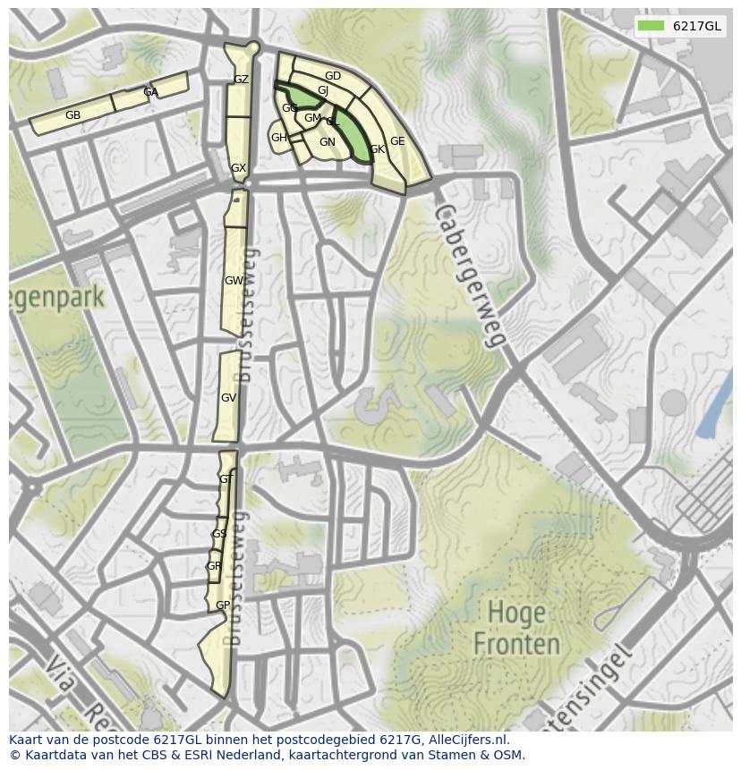 Afbeelding van het postcodegebied 6217 GL op de kaart.