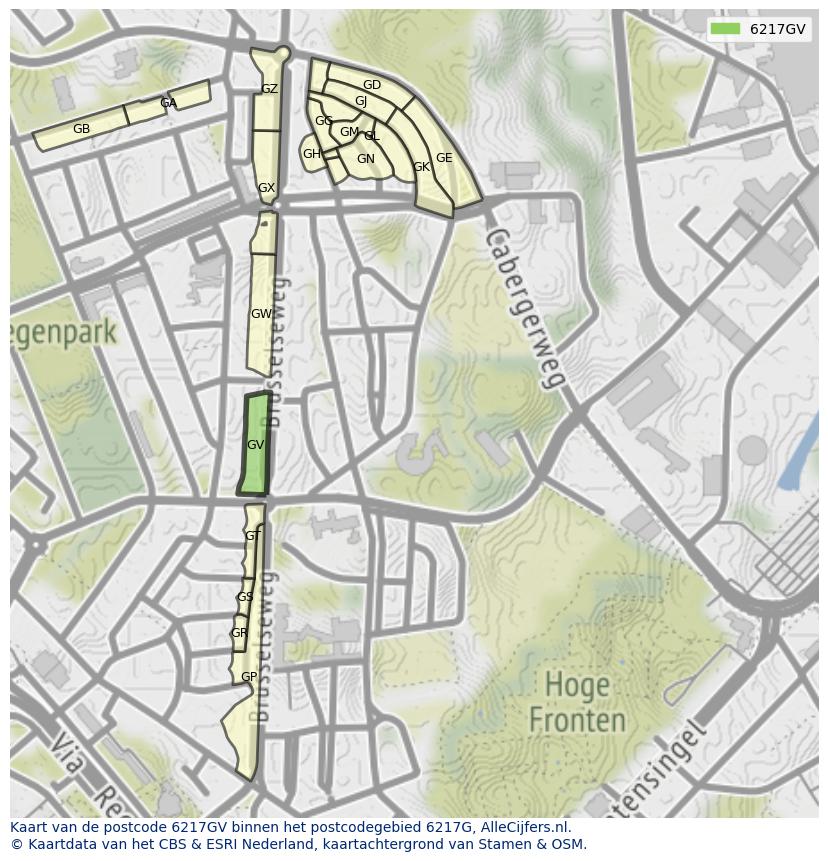Afbeelding van het postcodegebied 6217 GV op de kaart.