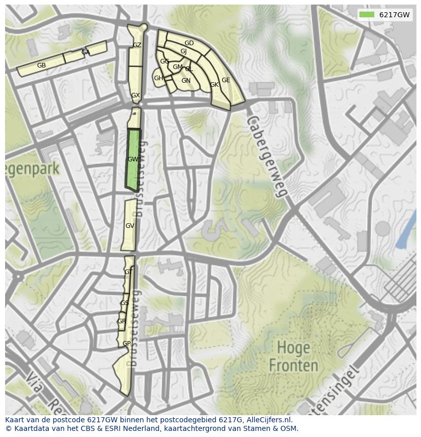 Afbeelding van het postcodegebied 6217 GW op de kaart.