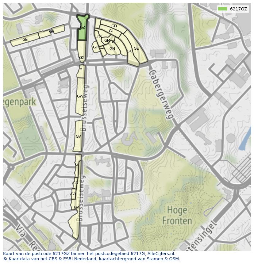 Afbeelding van het postcodegebied 6217 GZ op de kaart.