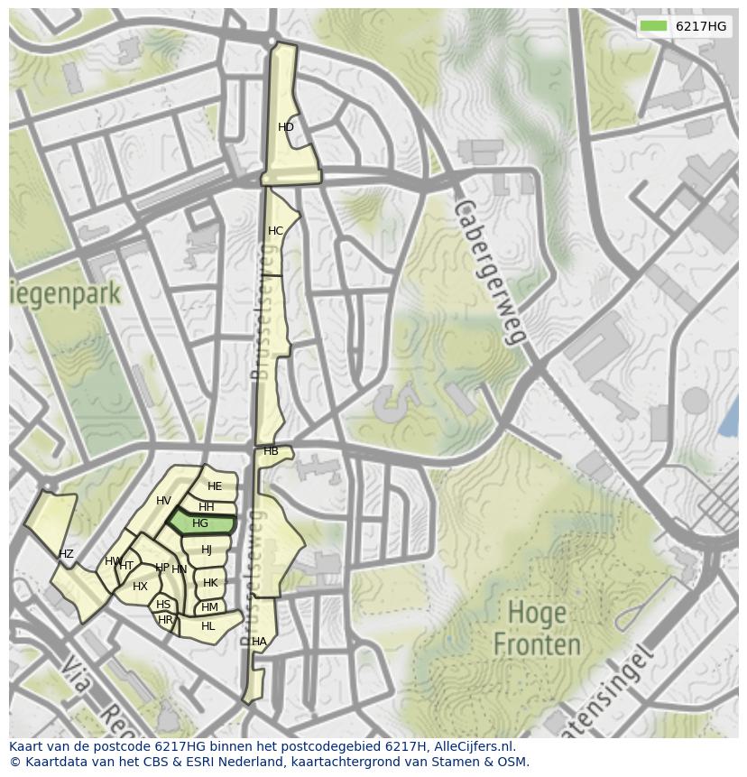 Afbeelding van het postcodegebied 6217 HG op de kaart.