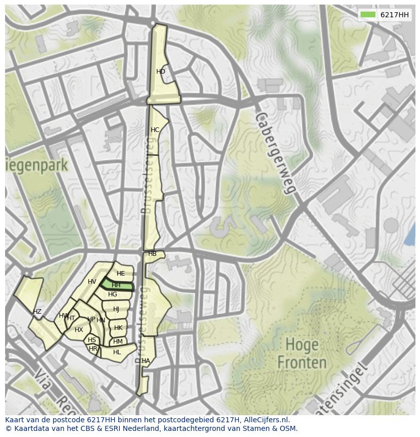 Afbeelding van het postcodegebied 6217 HH op de kaart.