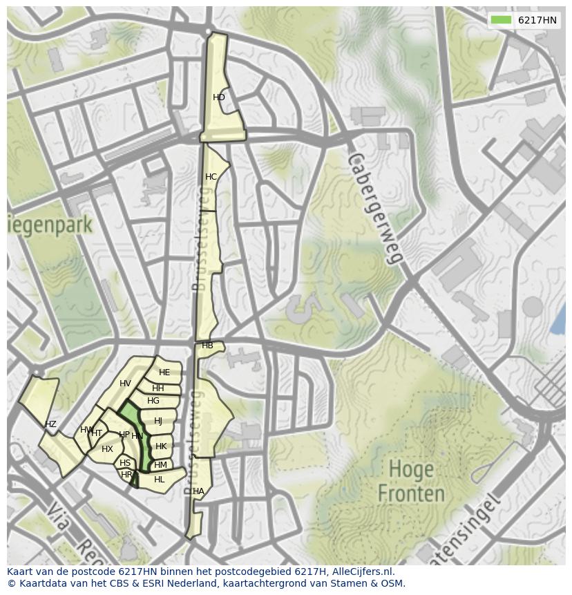 Afbeelding van het postcodegebied 6217 HN op de kaart.