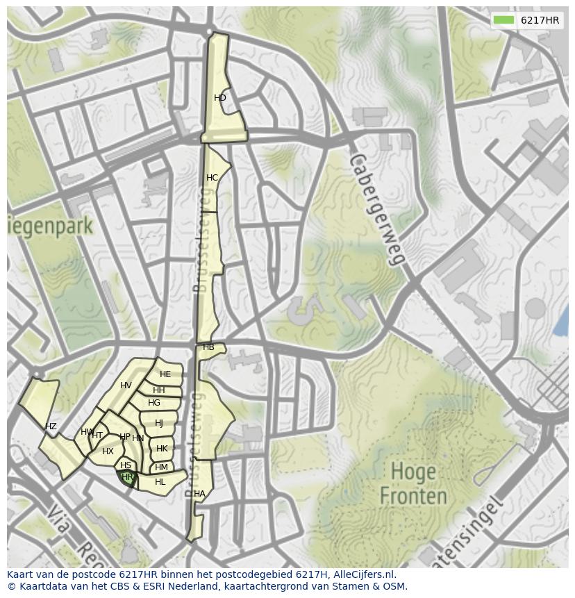 Afbeelding van het postcodegebied 6217 HR op de kaart.