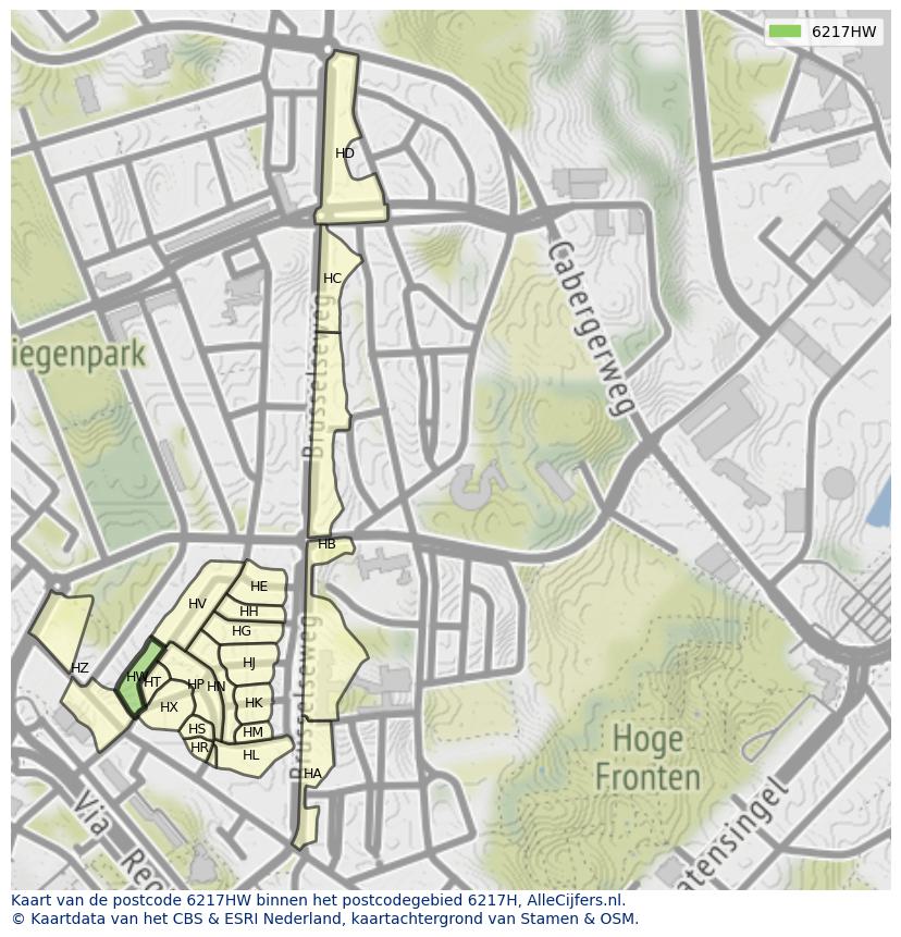Afbeelding van het postcodegebied 6217 HW op de kaart.