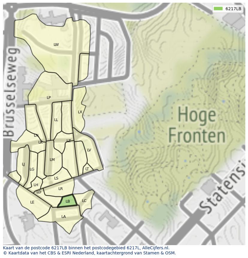 Afbeelding van het postcodegebied 6217 LB op de kaart.
