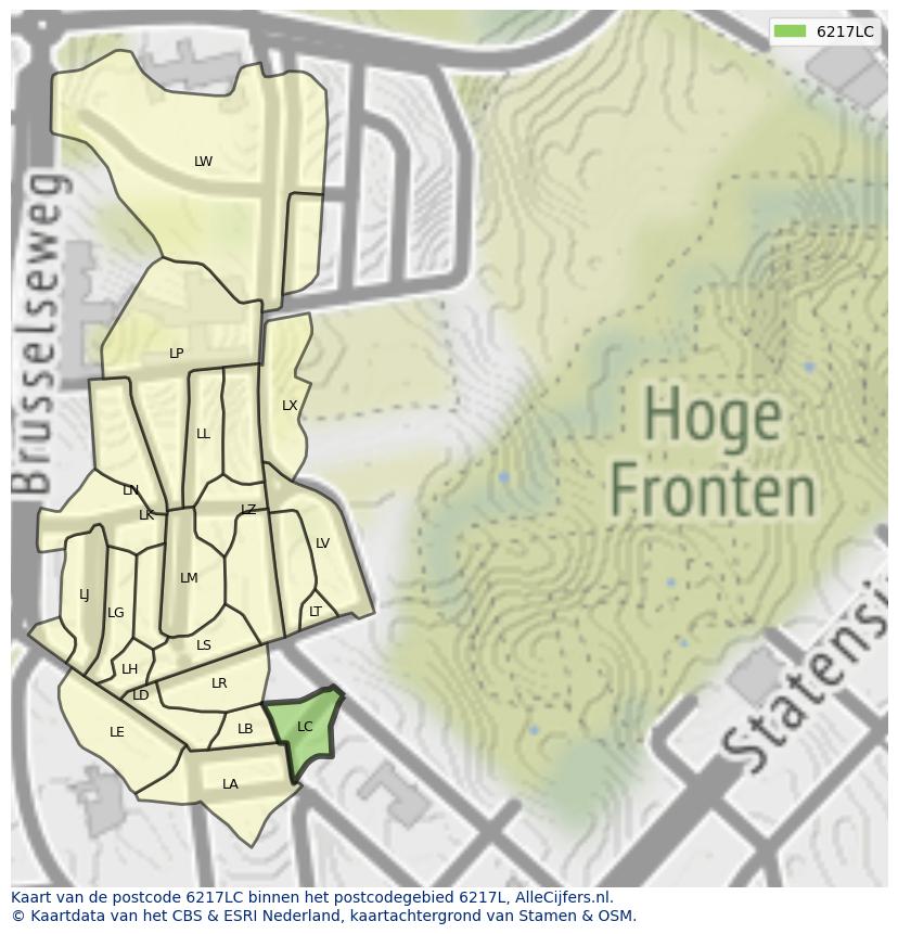 Afbeelding van het postcodegebied 6217 LC op de kaart.